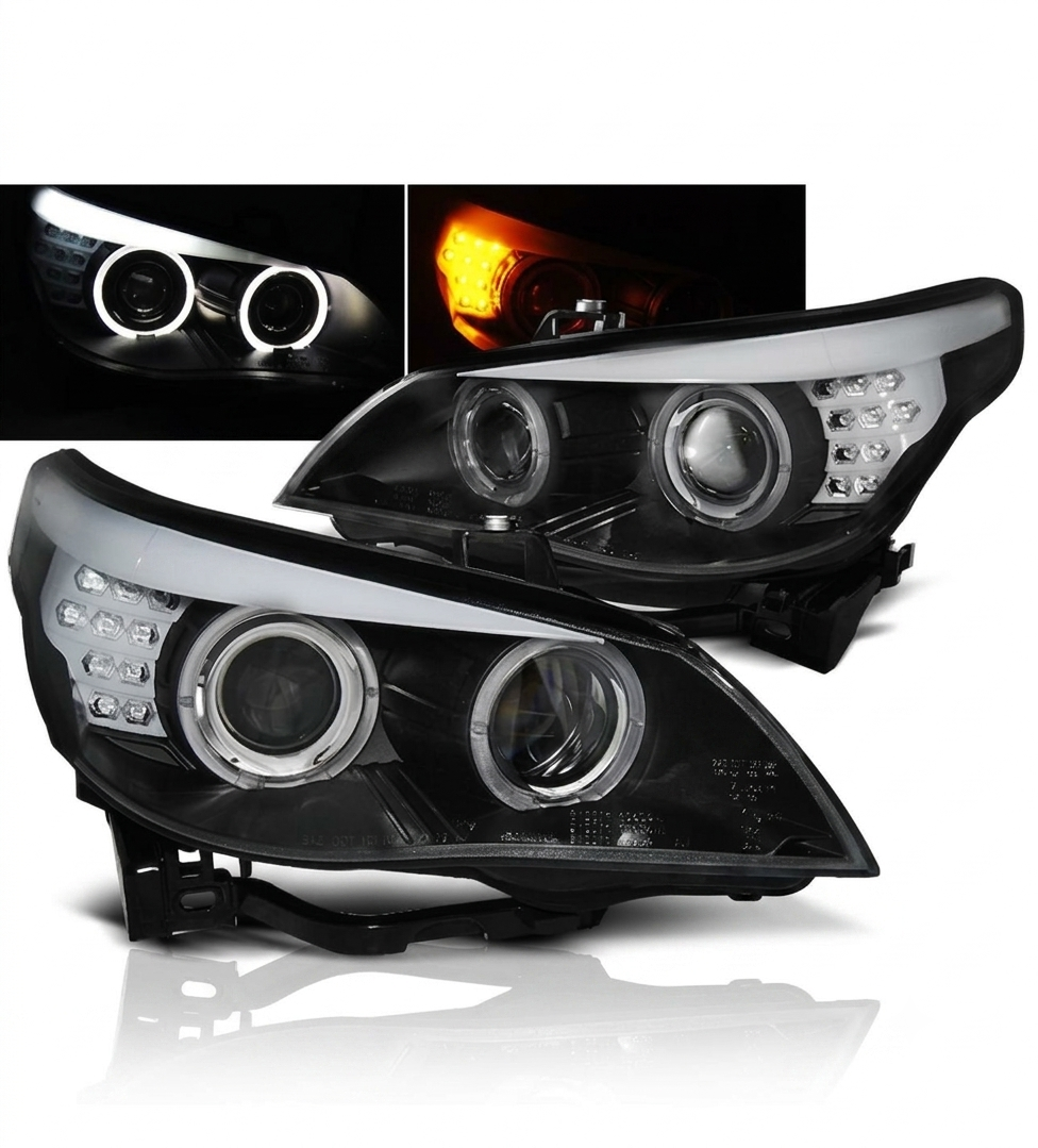 π Fari Anteriori Adatto per BMW E60 E61 03-07 Angel Eyes Neri π