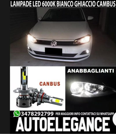 PER VW POLO AW1 LAMPADE ANABBAGLIANTI LED H7 6000K 12.000 LUMEN CAMBUS