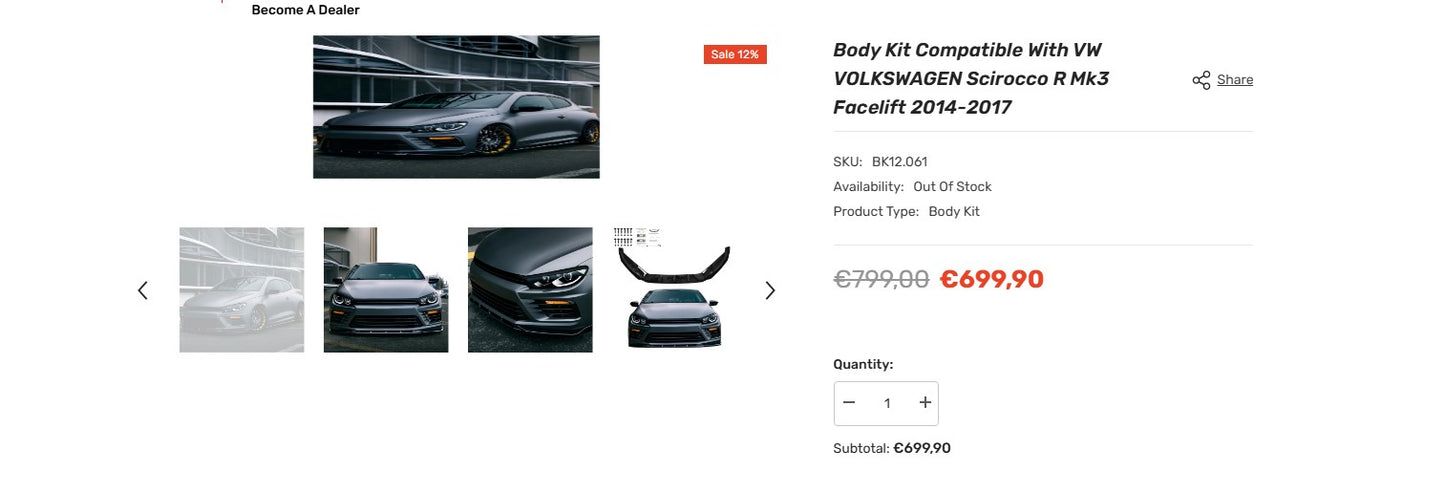 💫ART.7355 Bodykit per VW VOLKSWAGEN Scirocco R Mk3 Facelift 2014-2017💫