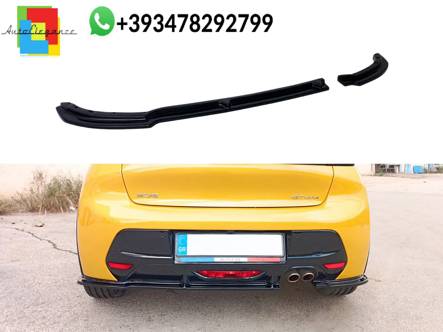 💕Splitter POSTERIORE Peugeot 208 Mk2 Nero Lucido💕