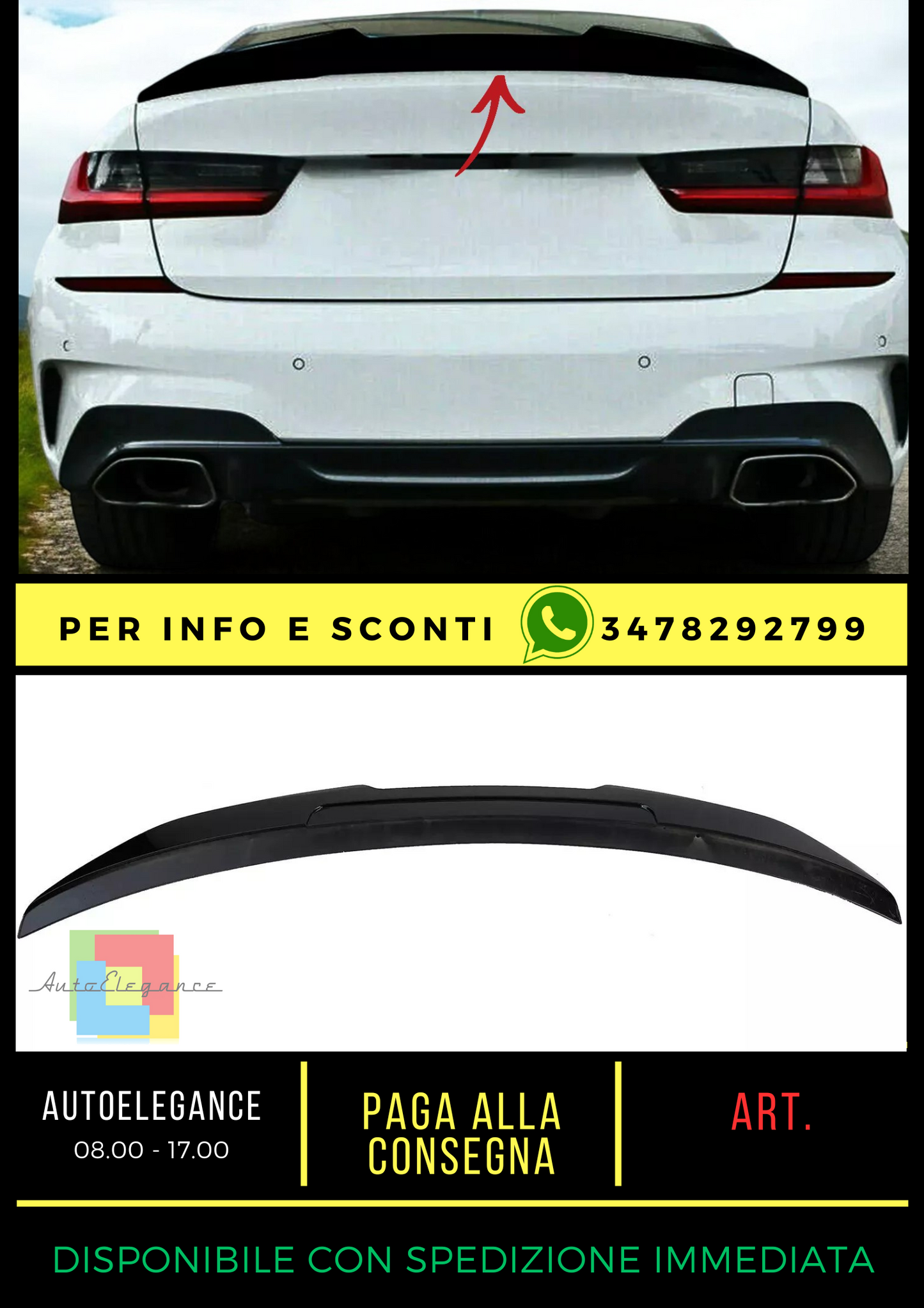 💎Spoiler nero lucido adatto per BMW Serie 3 G20 Berlina dal 2019💎