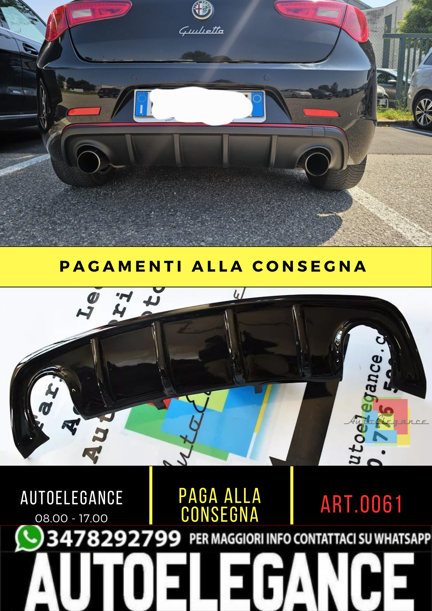 0061⭐DIFFUSORE ADATTO PER ALFA ROMEO GIULIETTA NERO LUCIDO ⭐