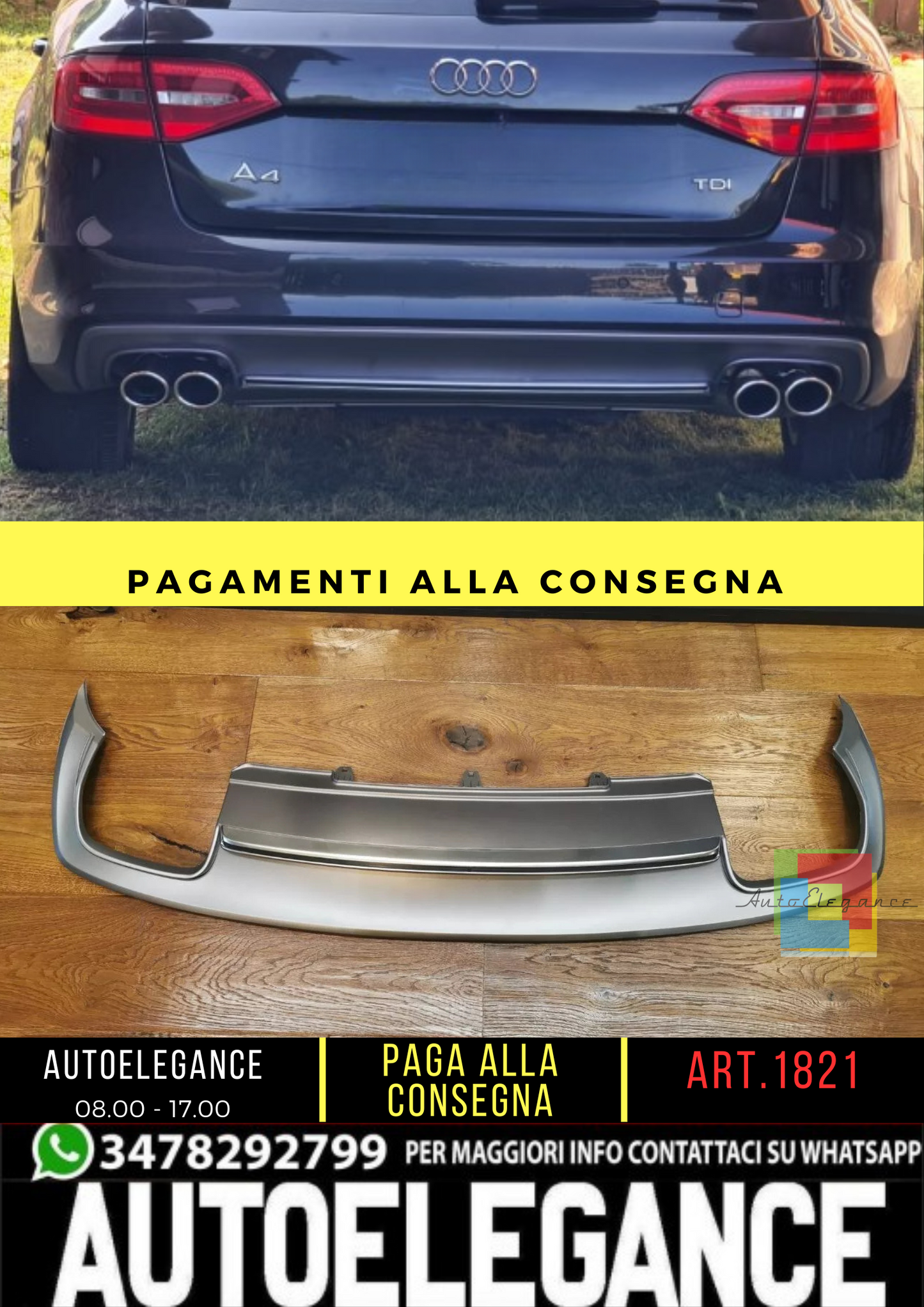 DIFFUSORE ADATTO PER AUDI A4 B8 2012-2015 SLINE LOOK S4 2+2