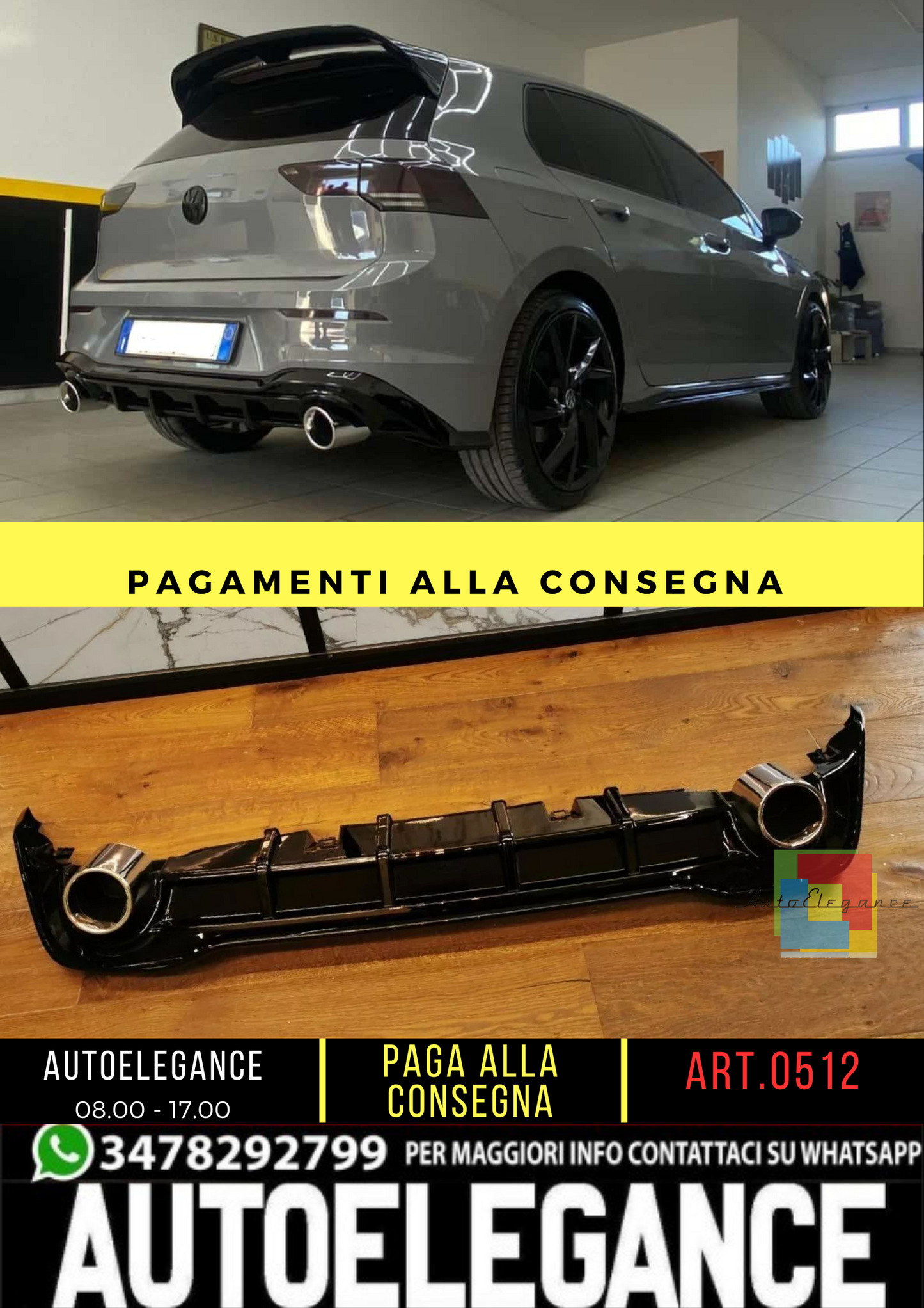 🔝REAR DIFFUSER VW GOLF 8 VIII 2019+ UNDER BUMPER TIPPER GTI ABS 1+1