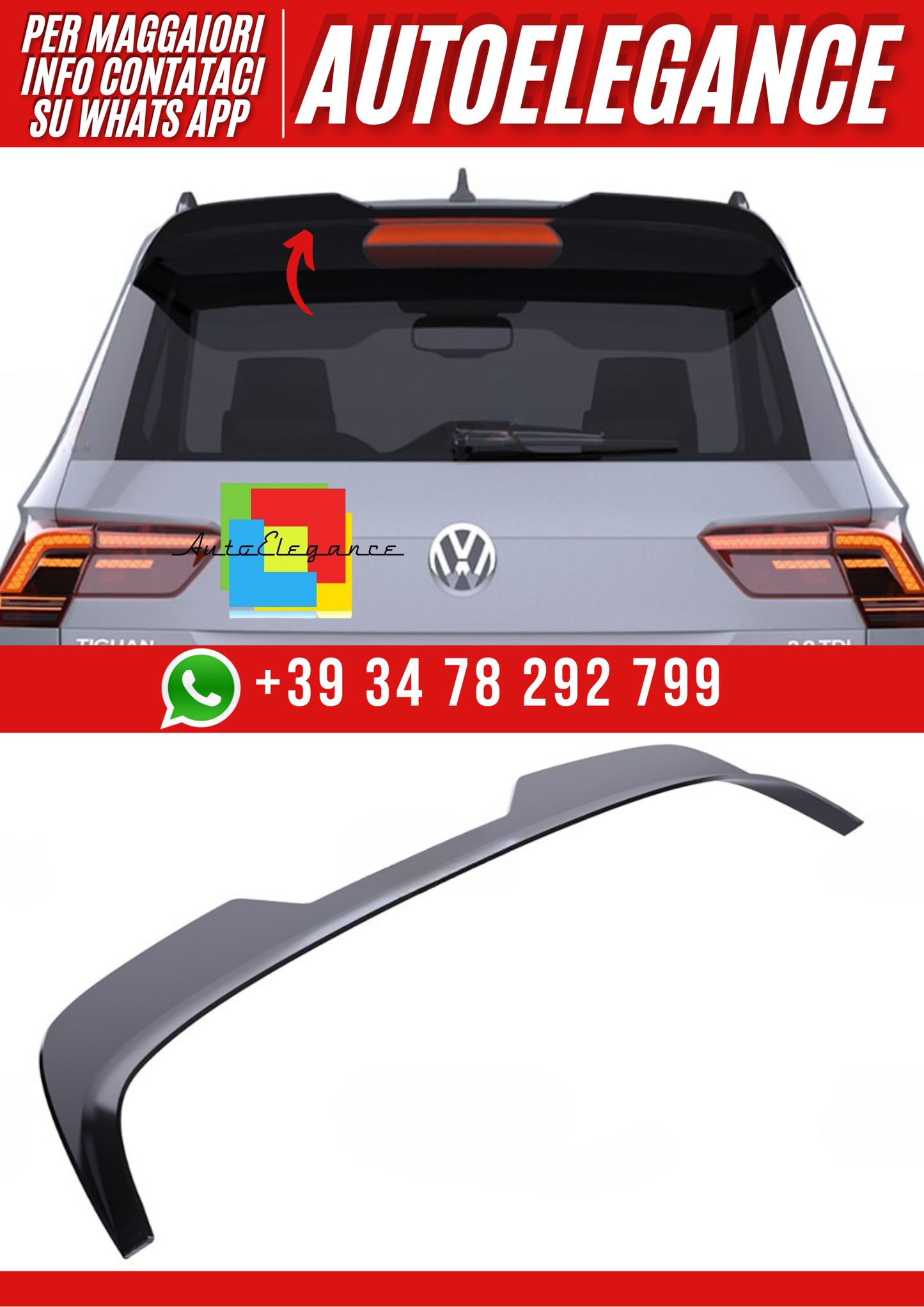 💕Spoiler adatto per VW Tiguan Mk2 2016+, R/R Line V1 Style Nero Lucido💕