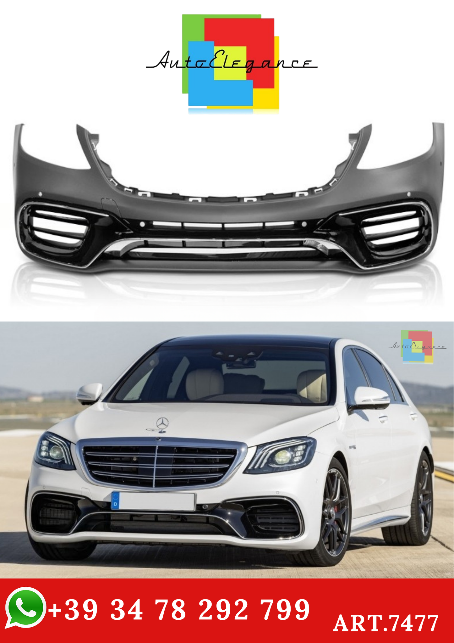 💫ART.7477 Paraurti Anteriore Sportivo per Mercedes Benz Classe S W222 18-20💫