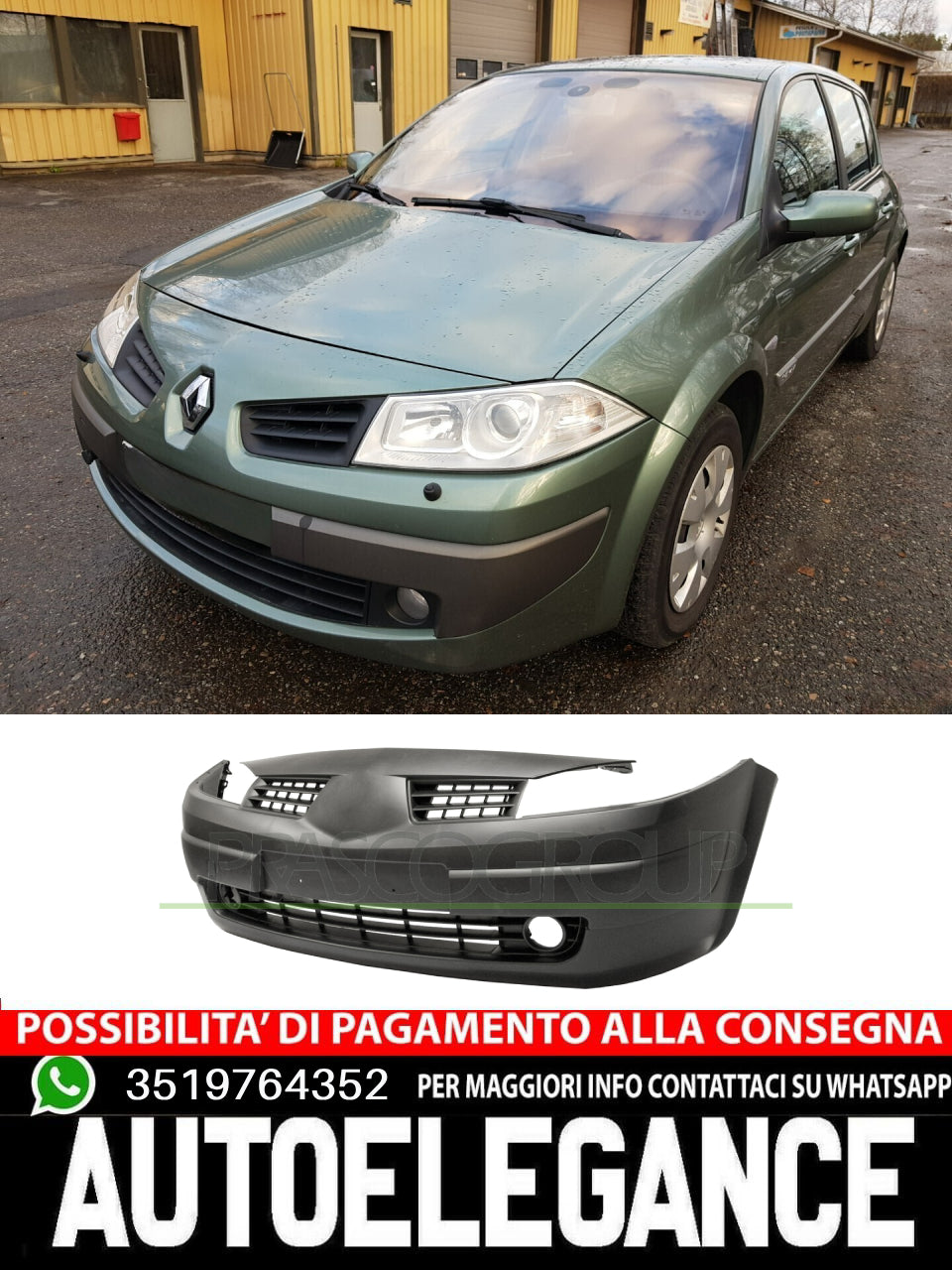 Paraurti anteriore nero NO PRIMER per Renault Megane 11/02-12/05 7701474484