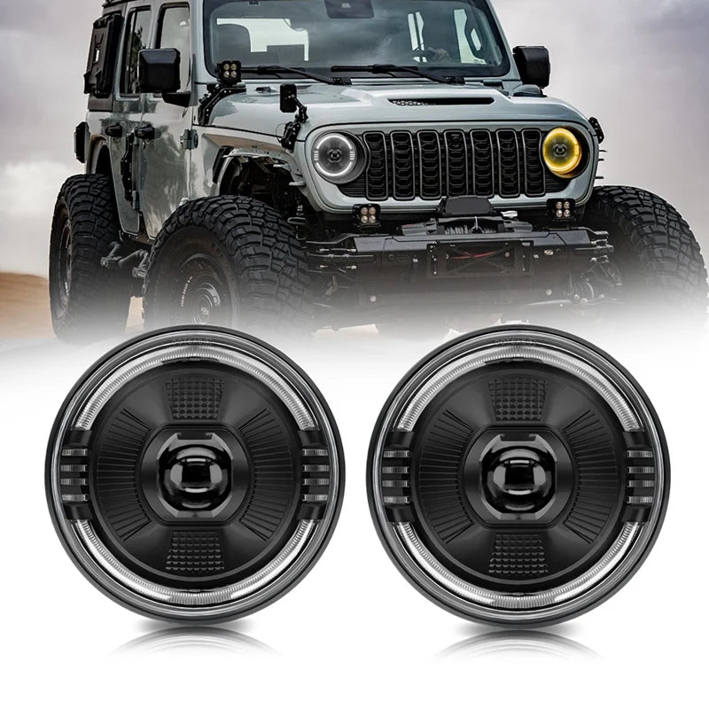 💫ART.4880 Fari Anteriori Rotondi LED per Jeep Wrangler JK LJ CJ TJ💫