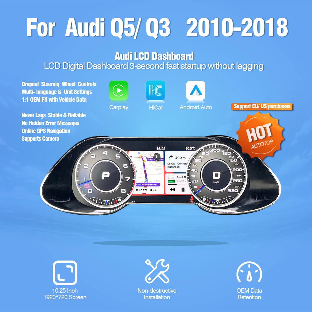 💫ART.4819 Virtual Cockpit LCD 12.25" 1920*720 per Audi Q3 / Q5 💫