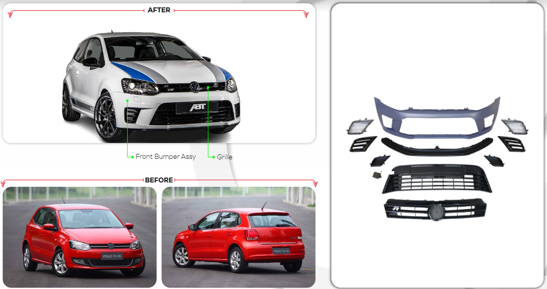✨PARAURTI ANTEREIORE ADATTO PER VW POLO 2010-2017 LOOK WRC R-CUP✨