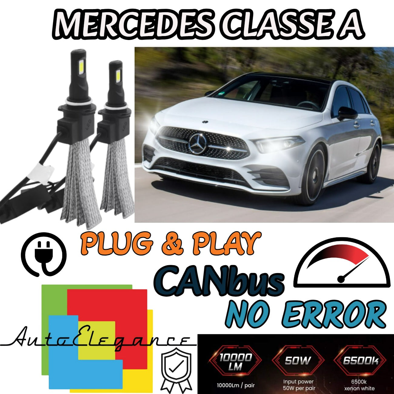 MERCEDES A-CLASS W168 LED LOW BEAM HEADLIGHT KIT LED H7 6400 LUMEN NO ERROR