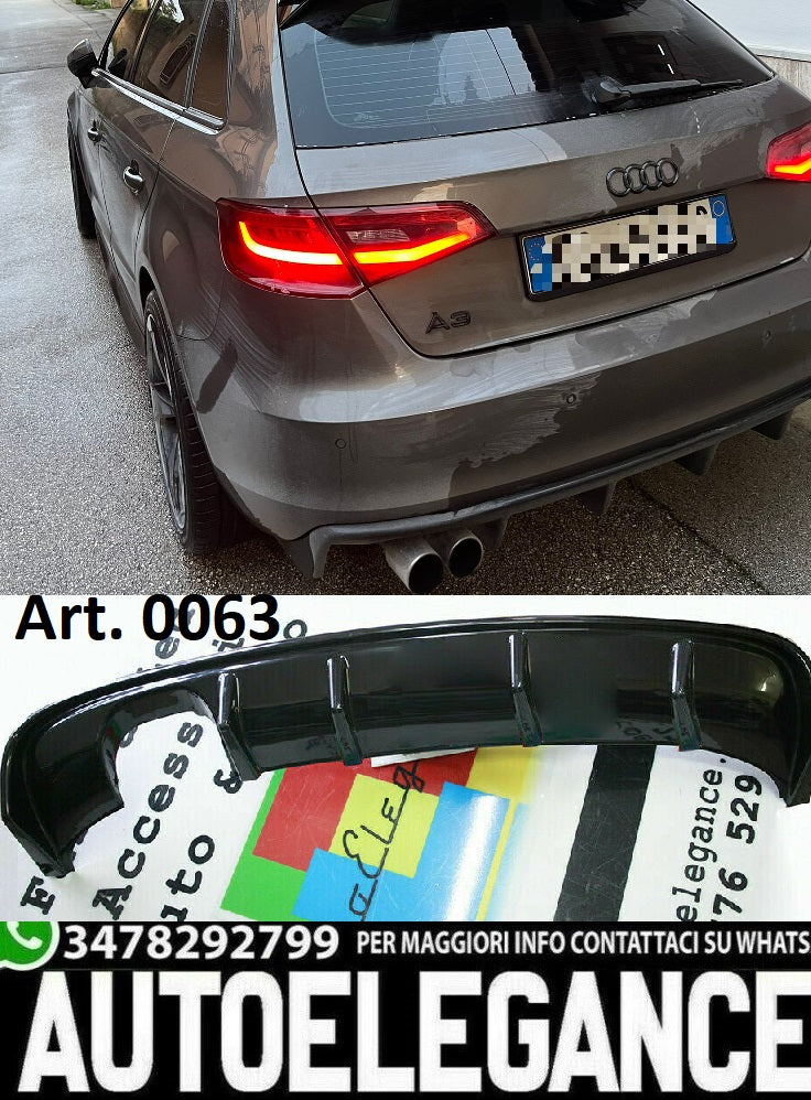 SPLITTER KIT + DIFFUSER + GLOSSY BLACK SPOILER SUITABLE FOR A3 8V STANDARD 12-16