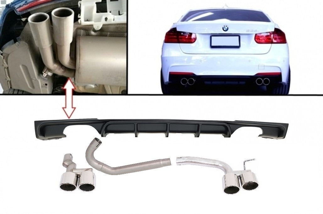 Rear Bumper Spoiler Valance Diffuser with Dual Dual Exhaust System M3 M Performance Design Muffler Tips Fit for BMW 3 Series F30 F31 (2011-up) Sedan Touring