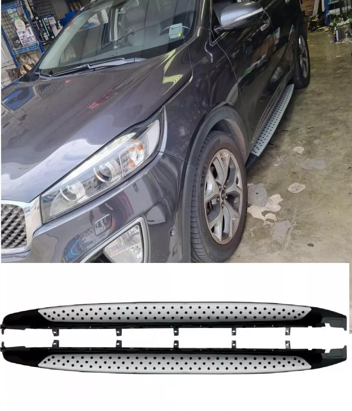 KIA SORENTO 2015+ PEDANE LATERALI ACCIAIO INOX SOTTO PORTA ACCIAIO INOX & PVC