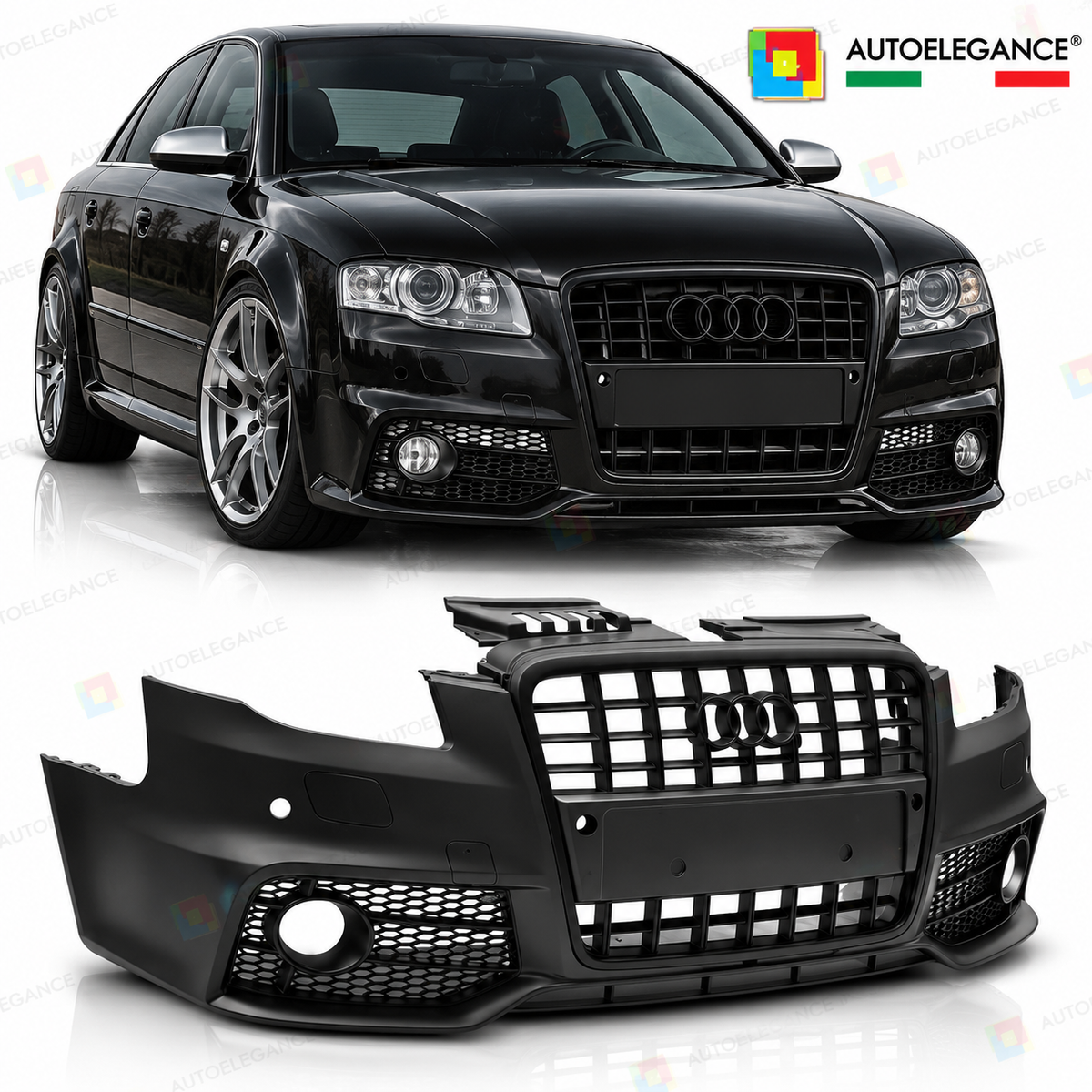 Paraurti anteriore Sport nero con PDC ADATTO PER per Audi A4 (2004-2008)