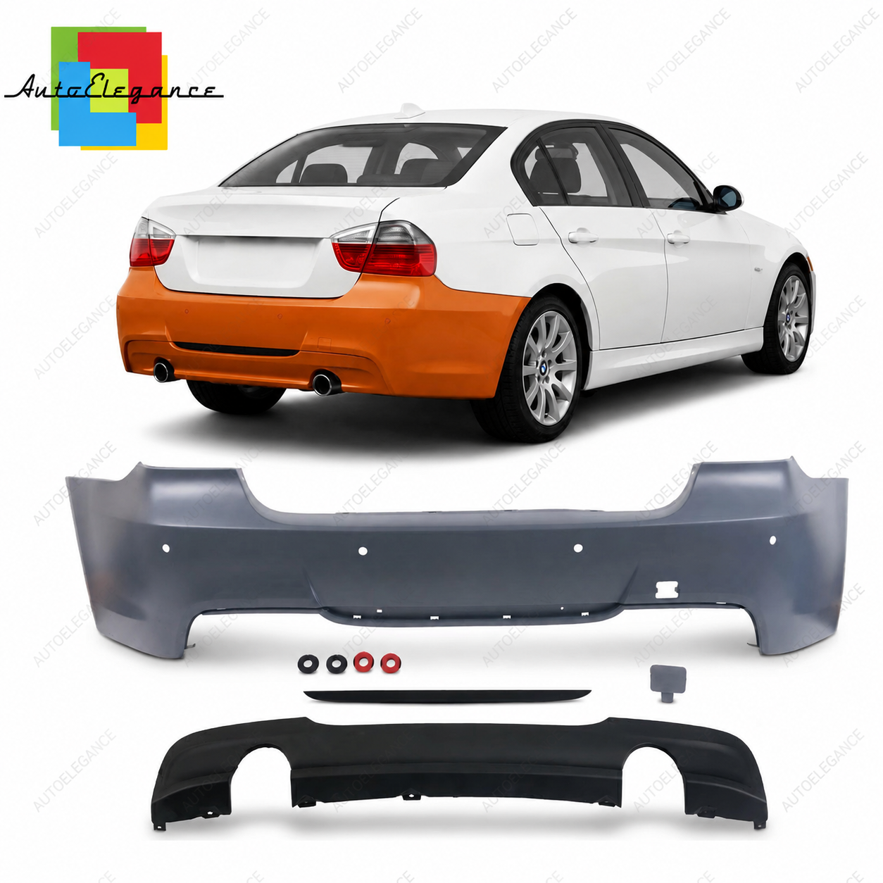 👉Paraurti Posteriore M-Tech PDC e Diffusore per BMW Serie 3 E90 Berlina 05-11👈