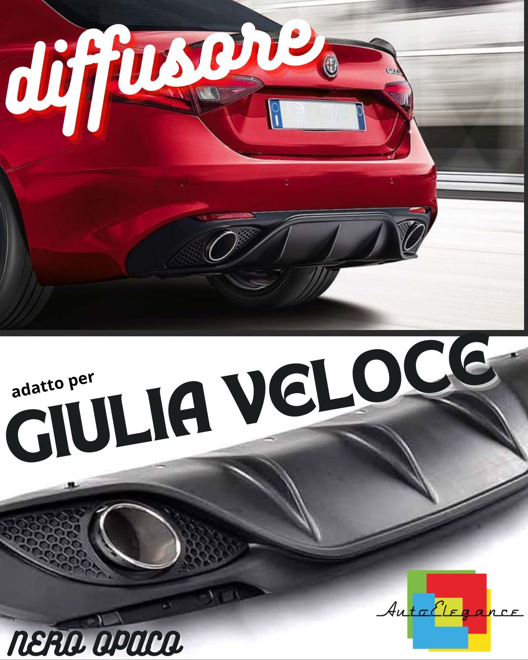 DAM ALFA ROMEO GIULIA REAR BUMPER DIFFUSER + STAINLESS STEEL TERMINALS 0222