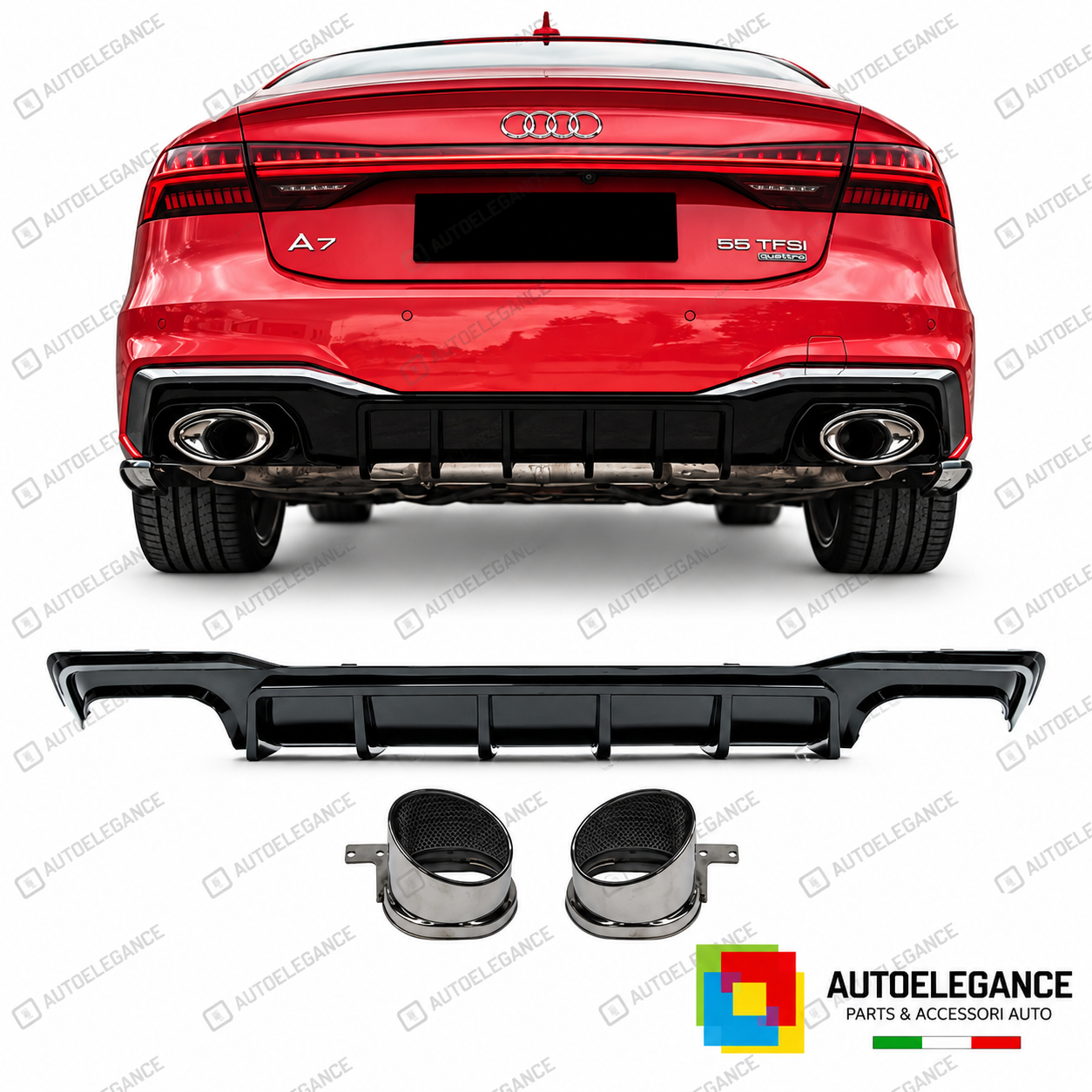 DIFFUSORE AUDI A7 19-23 LOOK RS7 NERO LUCIDO CROMATO