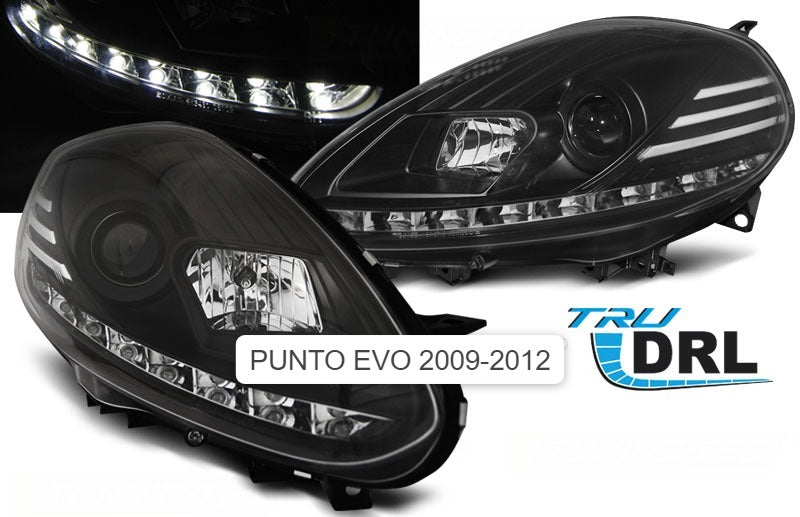 fari anteriori per FIAT PUNTO EVO 10.09-12 BLACK DRL LED