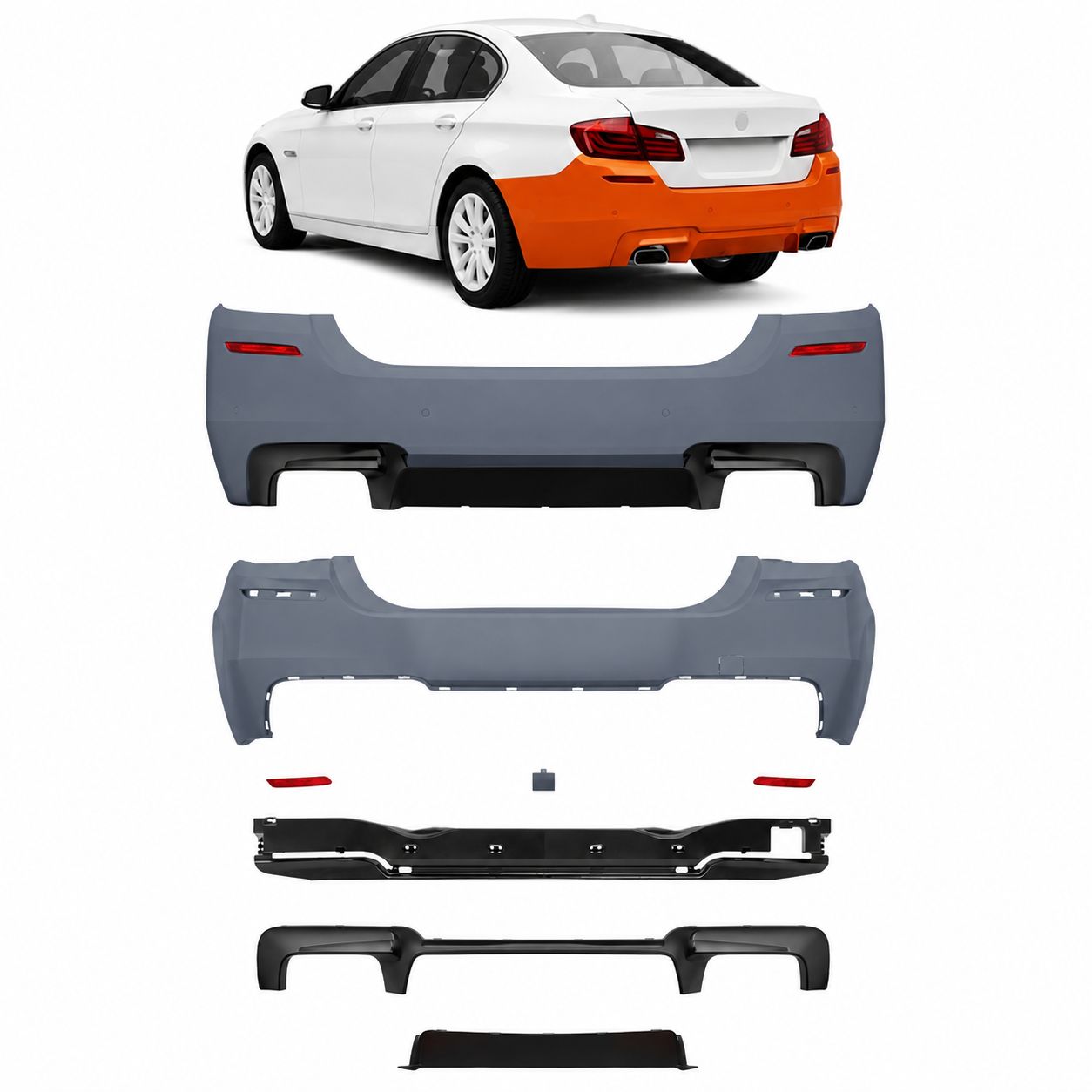 👉Paraurti posteriore con diffusore PDC adatto per BMW Serie 5 F10 Sedan 10-17👈