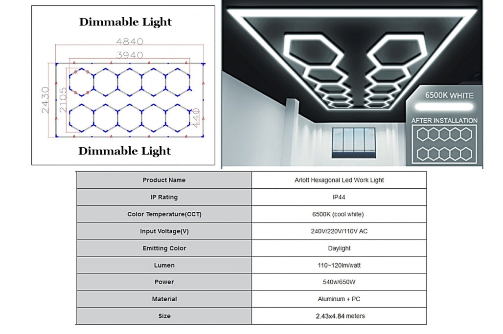 💕Sistema di illuminazione da soffitto a nido d'ape esagonale 3,94 x 2,10 m, 💕