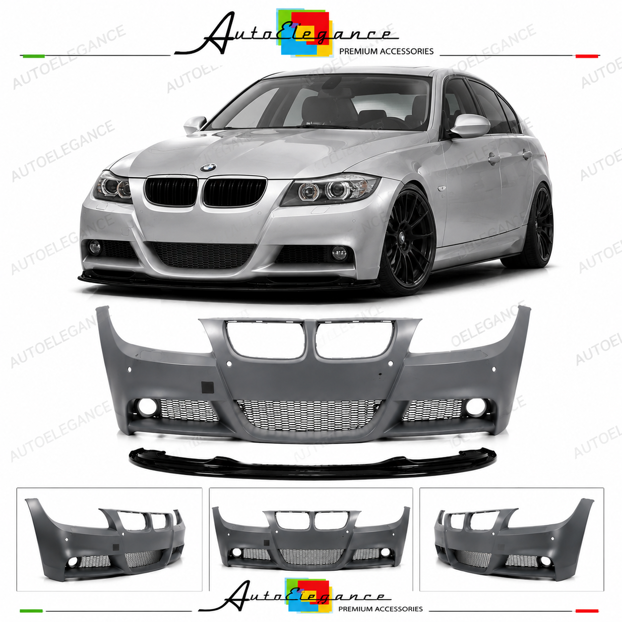 PARAURTI BMW E90 E91 05-08 LOOK M PDC SRA + SPOILER LIP M PERFORMANCE