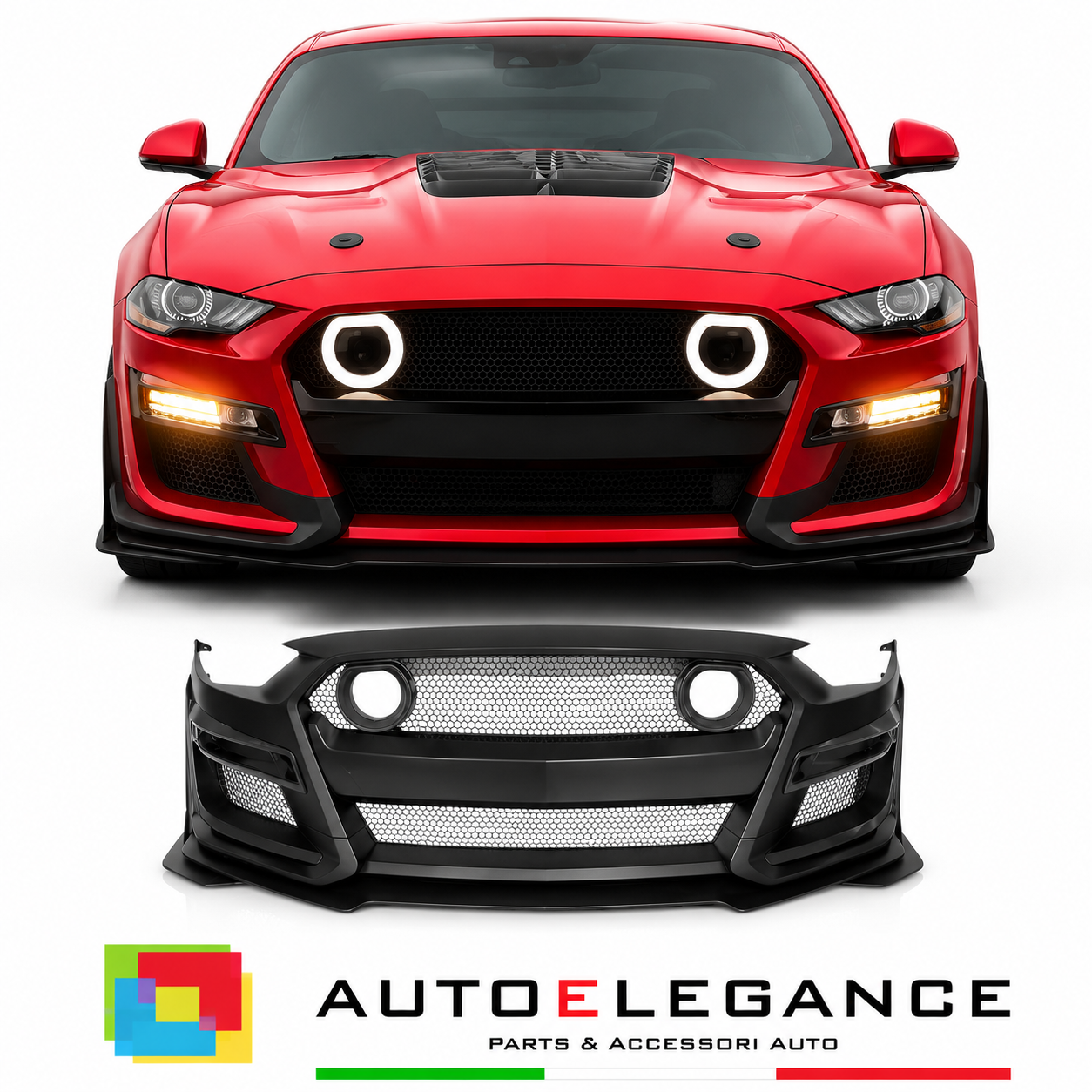 PARAURTI ANTERIORE FORD MUSTANG 18-23 LOOK GT500 GRIGLIA LUCE LED
