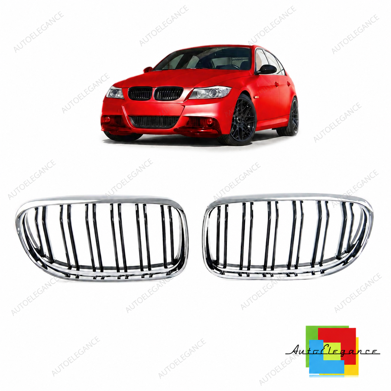 👉Griglia a doppia linea cromata e nera adatta per BMW Serie 3 E90 E91 08-11👈