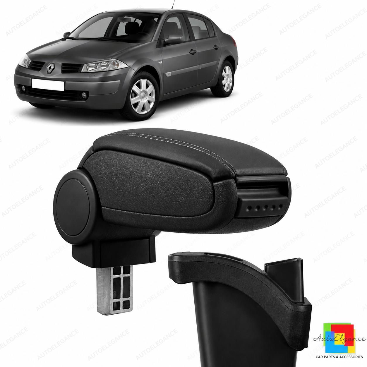 👉Bracciolo in pelle PU nera con vano portaoggetti Renault Megane II 03-11👈