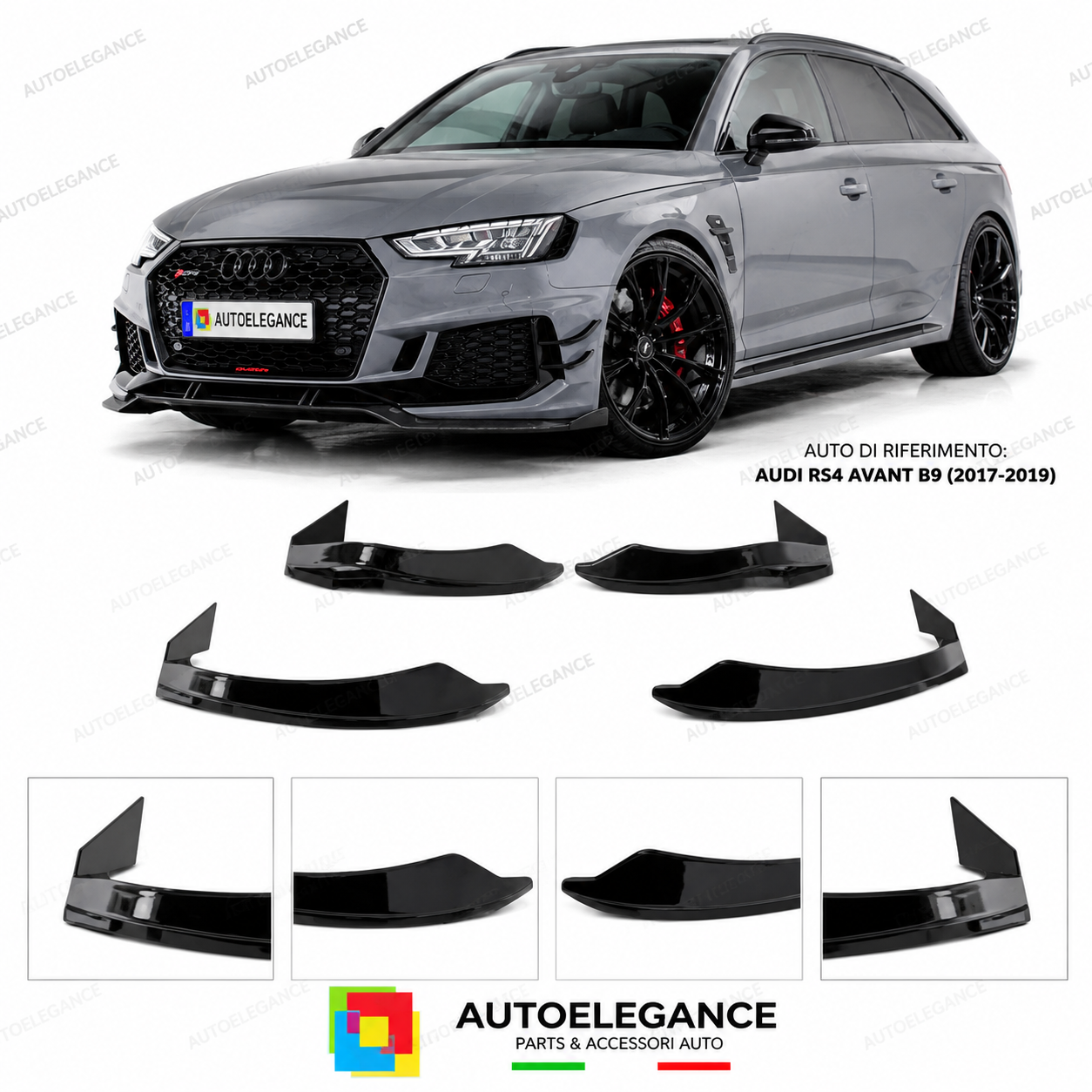 MODANATURE PARAURTI ANTERIORE PER AUDI A4 17-20 LOOK RS4 NERO LUCIDO