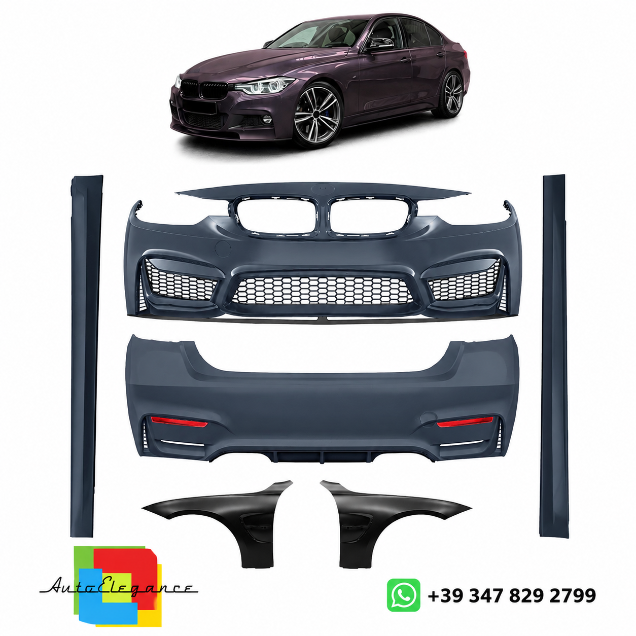 👉Kit Carrozzeria Completo per BMW Serie3 F30 Sedan 2012-2018 Paraurti/Spoiler👈
