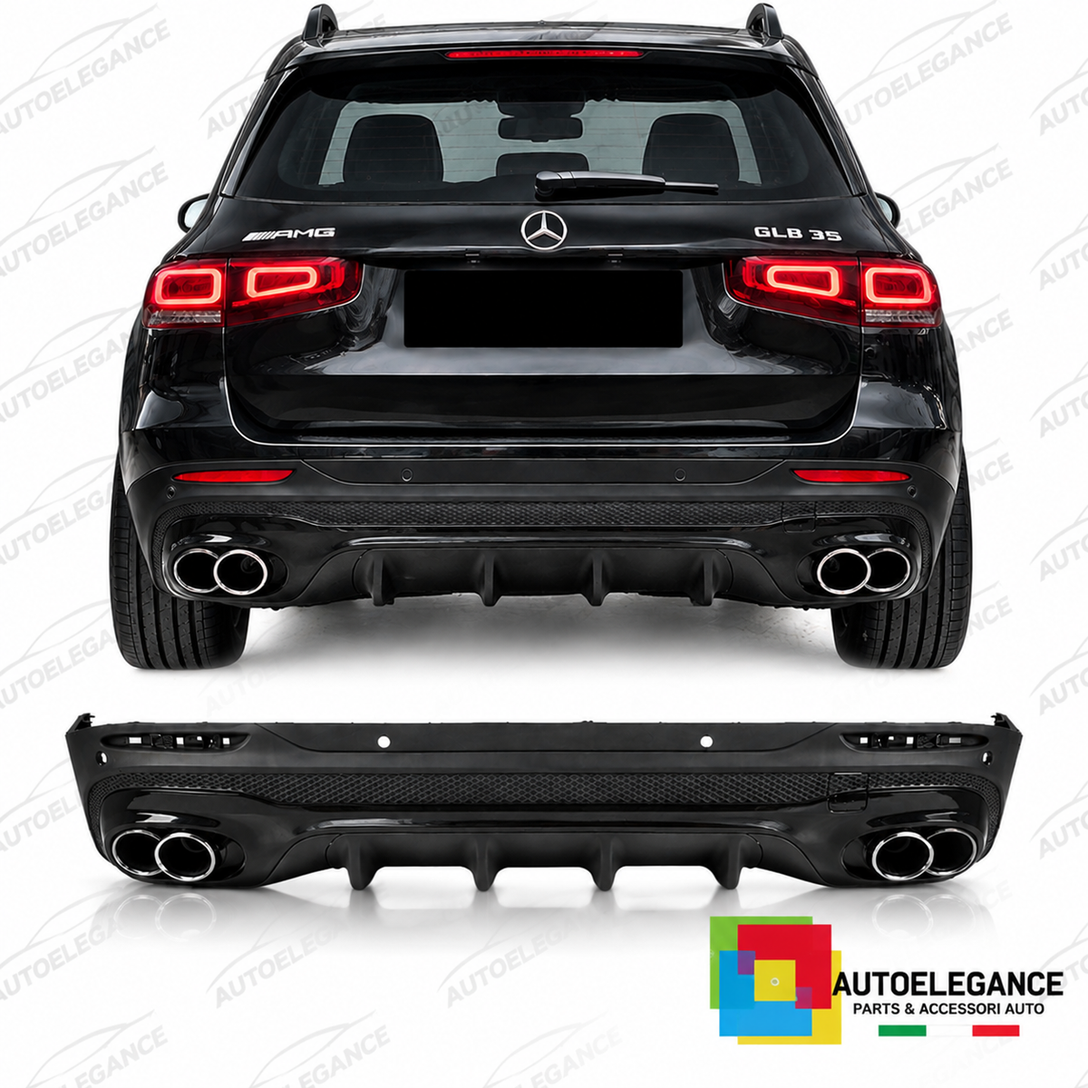 DIFFUSORE ADATTO PER MERCEDES X247 20- LOOK GLB45 + CODE DI SCARICO CROMATO