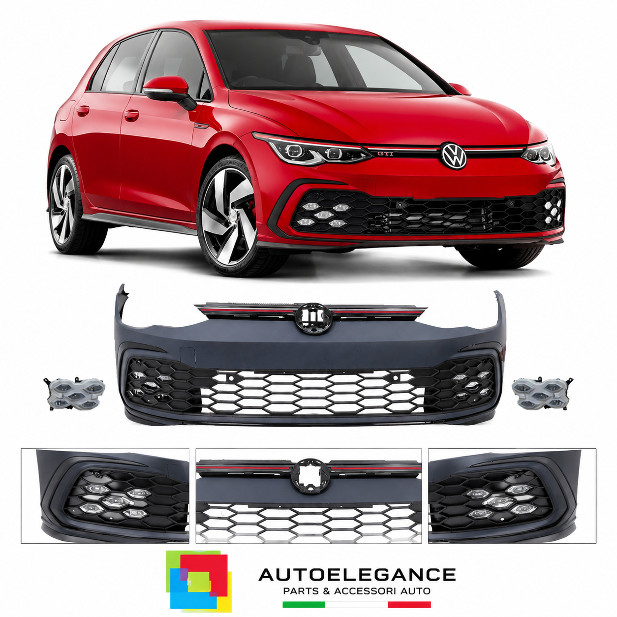 PARAURTI ANTERIORE VOLKSWAGEN VW GOLF 8 LOOK GTI PDC + FENDINEBBIA