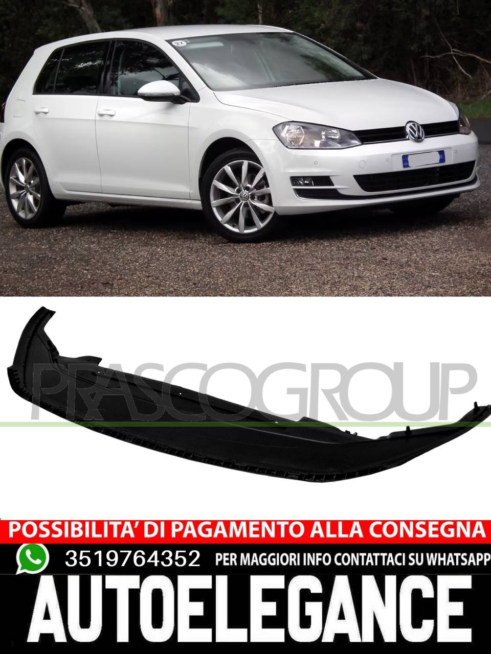 Spoiler Sotto Paraurti Prasco Anteriore Nero Per Vw Golf VII 7 12-16