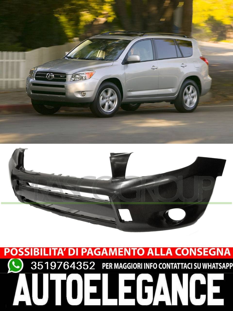 PARAURTI Toyota Rav 4 06-09 ANTERIORE-NERO-LISCIO DA PRIMERIZZARE-SENZA FORI PARAFANGHINI 5211942964