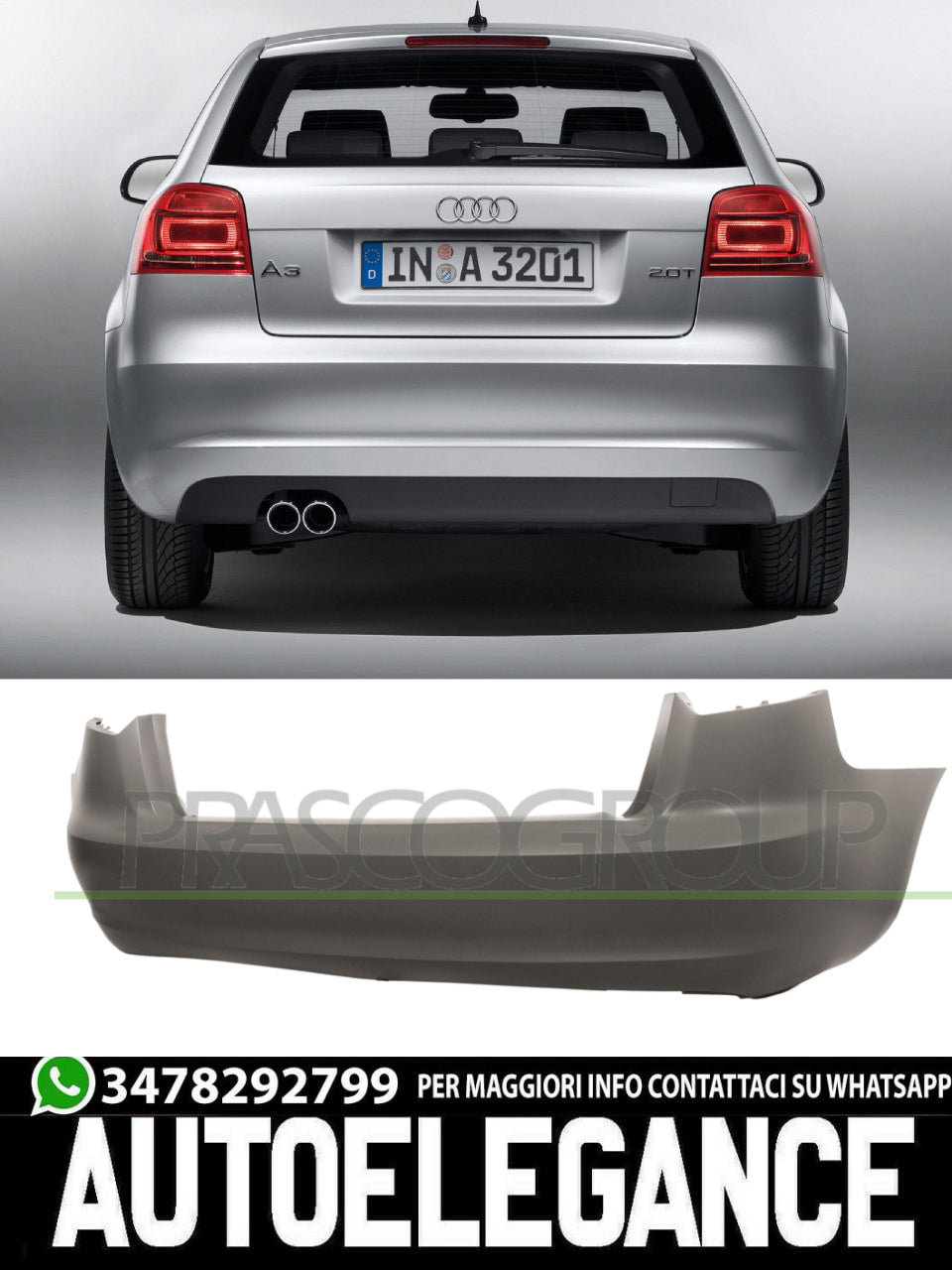PARAURTI POSTERIORE Prasco per Audi A3 PRIMER PDC 5 PORTE SPORTBACK AD3221051 8P4807303GGRU