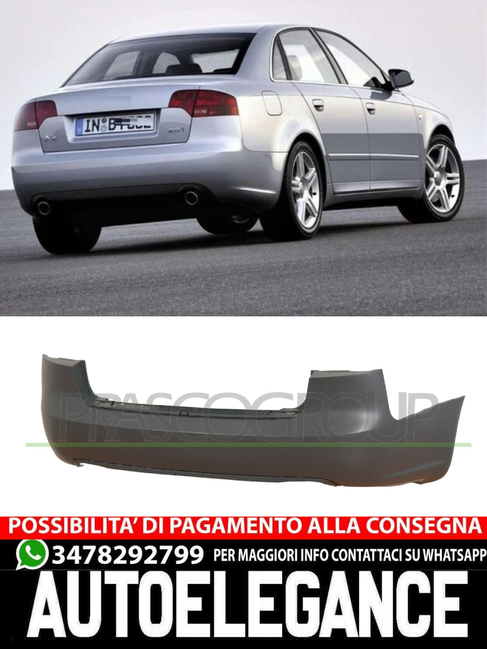 PARAURTI Prasco per Audi A4 B7 POSTERIORE CON PRIMER MOD. 4 PORTE 8E5807303GRU