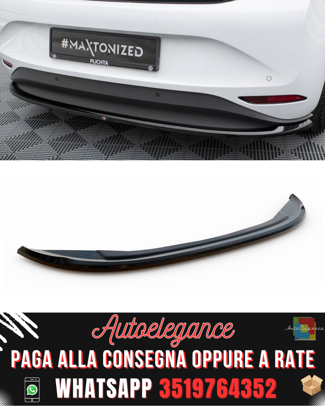 SPLITTER POSTERIORE CENTRALE adatto per VOLKSWAGEN ID.3 MK1 2019-2023