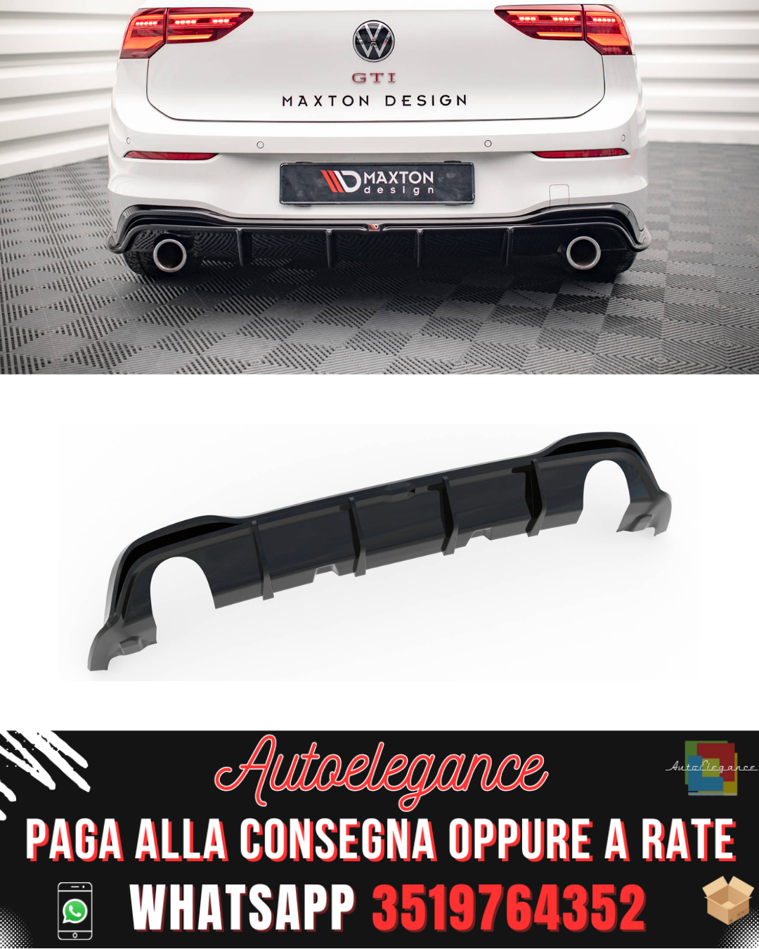 DIFFUSORE POSTERIORE ADATTO PER V.4 VOLKSWAGEN GOLF 8 GTI 2020