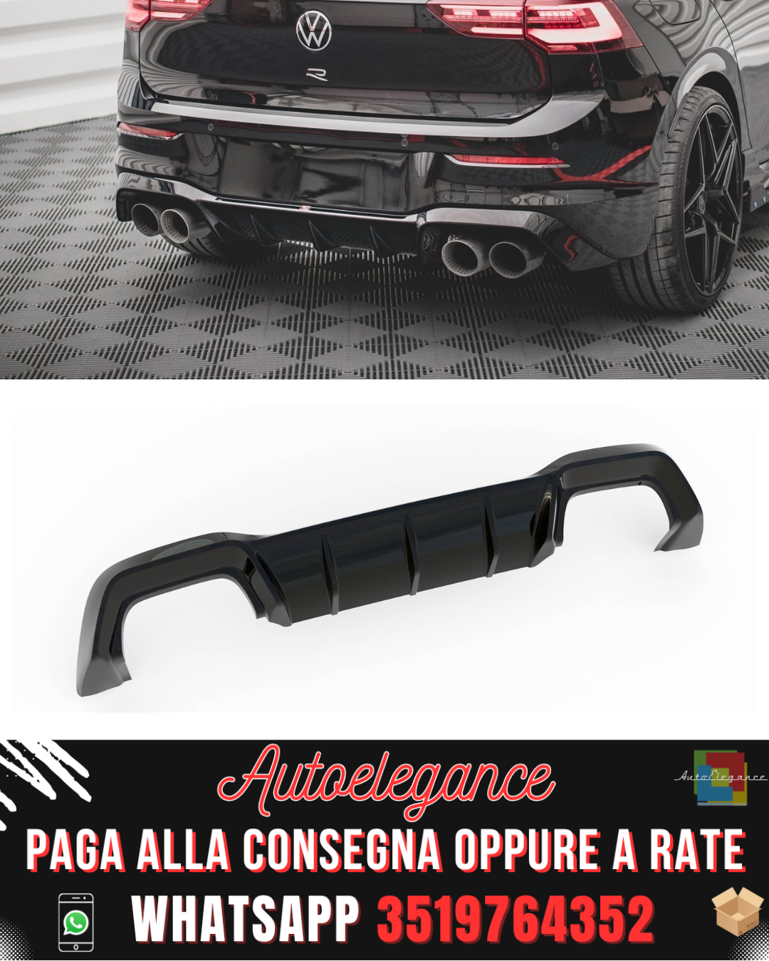 DIFFUSORE POSTERIORE ADATTO PER V.1 VOLKSWAGEN GOLF R MK8 2020