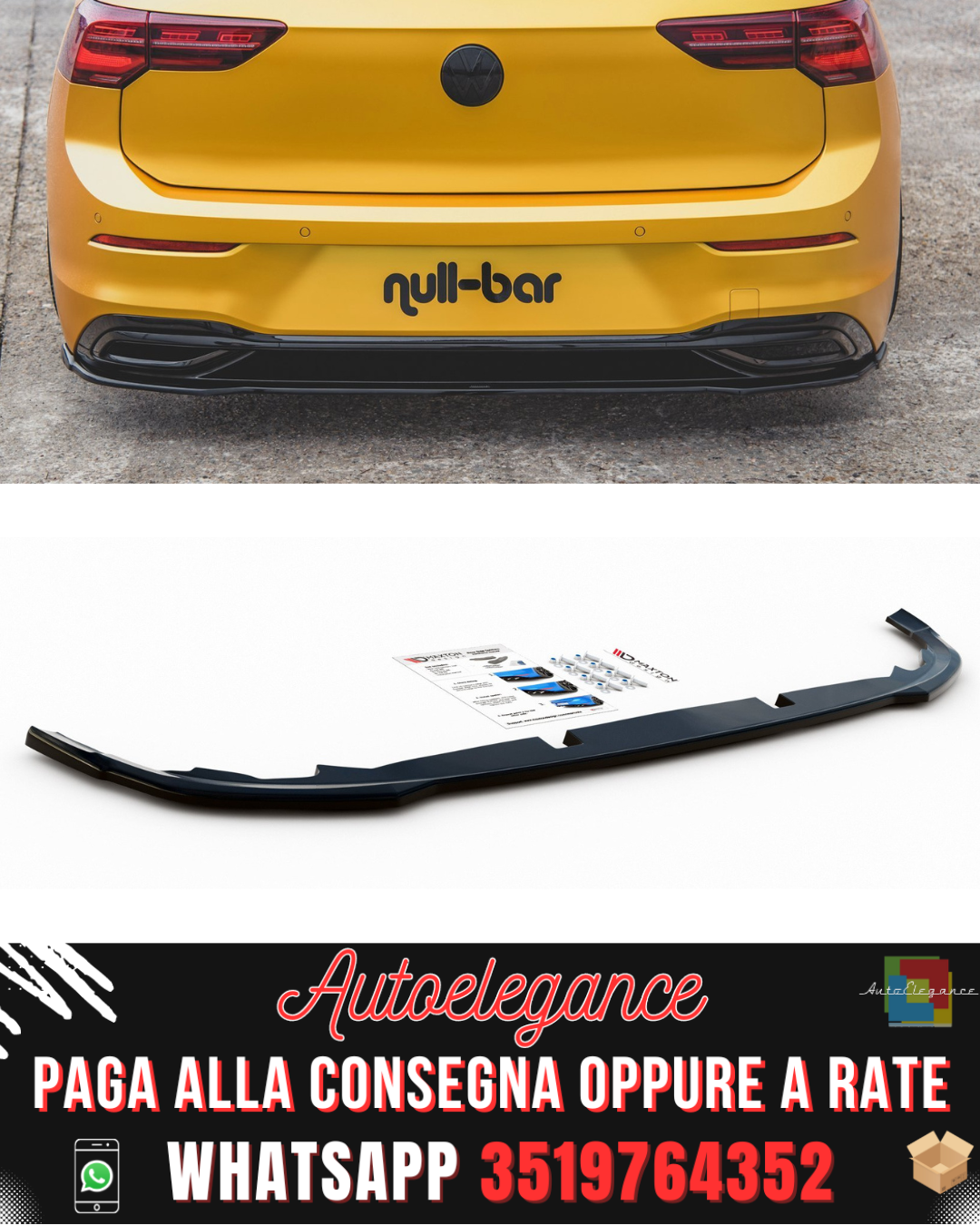 SPLITTER POSTERIORE CENTRALE ADATTO PER VW GOLF 8 2019