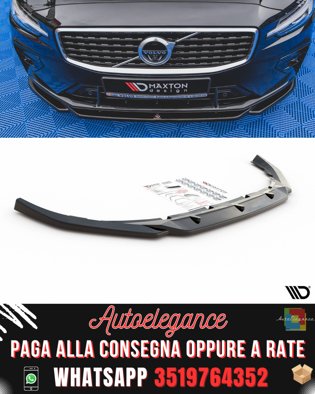 SPLITTER ANTERIORE adatto per V.2 VOLVO S60/V60 R-DESIGN MK3