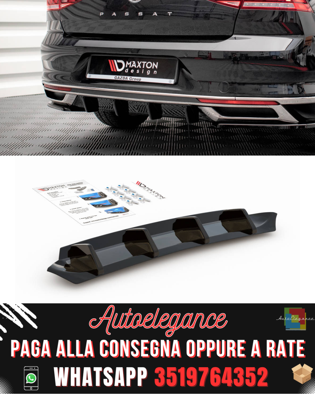 DIFFUSORE POSTERIORE adatto per VOLKSWAGEN PASSAT B8 FACELIFT 2019-2023