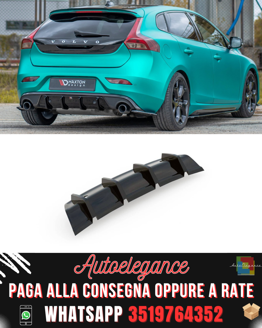 DIFFUSORE POSTERIORE adatto per VOLVO V40 R-DESIGN 2012-2019