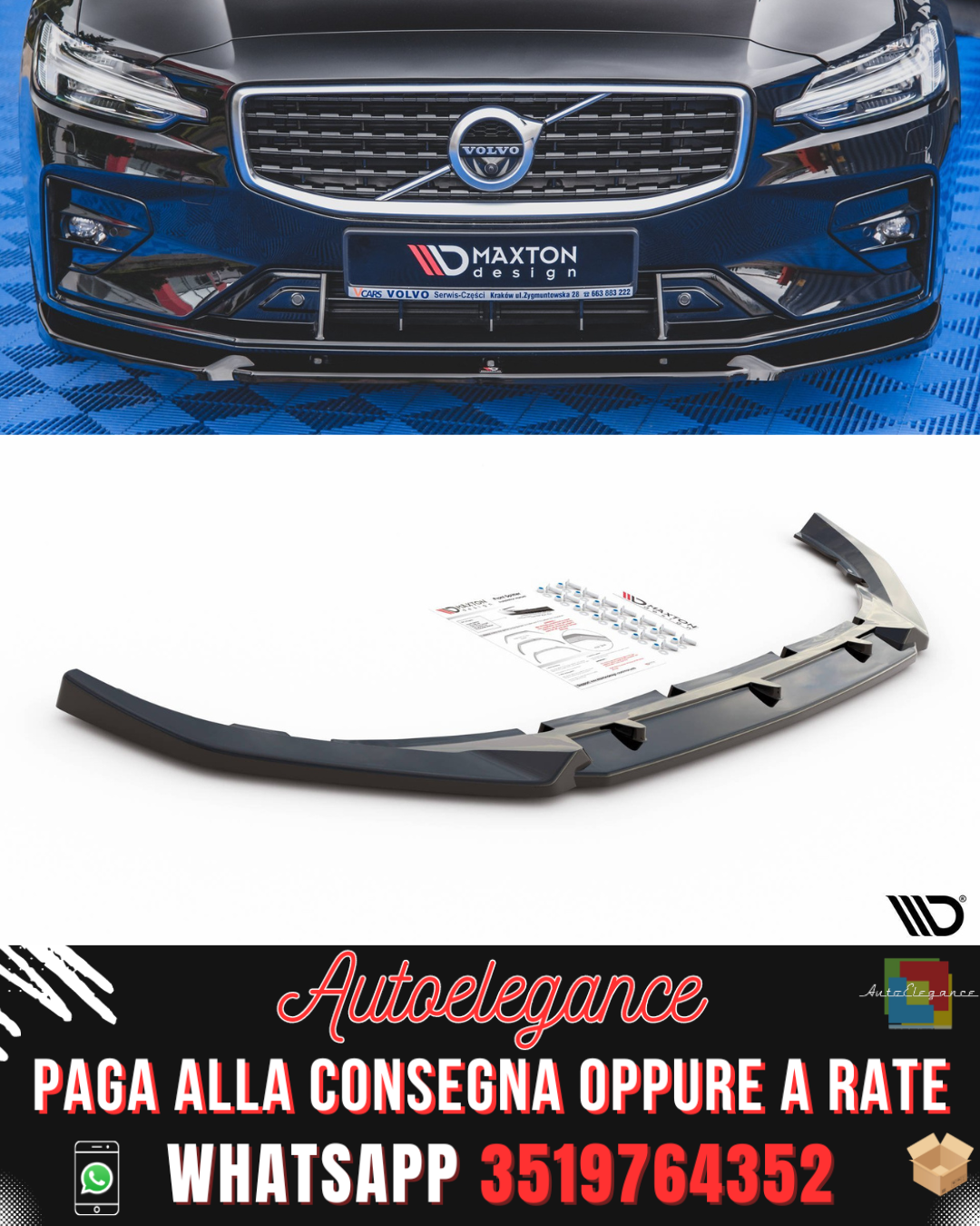 SPLITTER ANTERIORE adatto per V.1 VOLVO S60/V60 R-DESIGN MK3