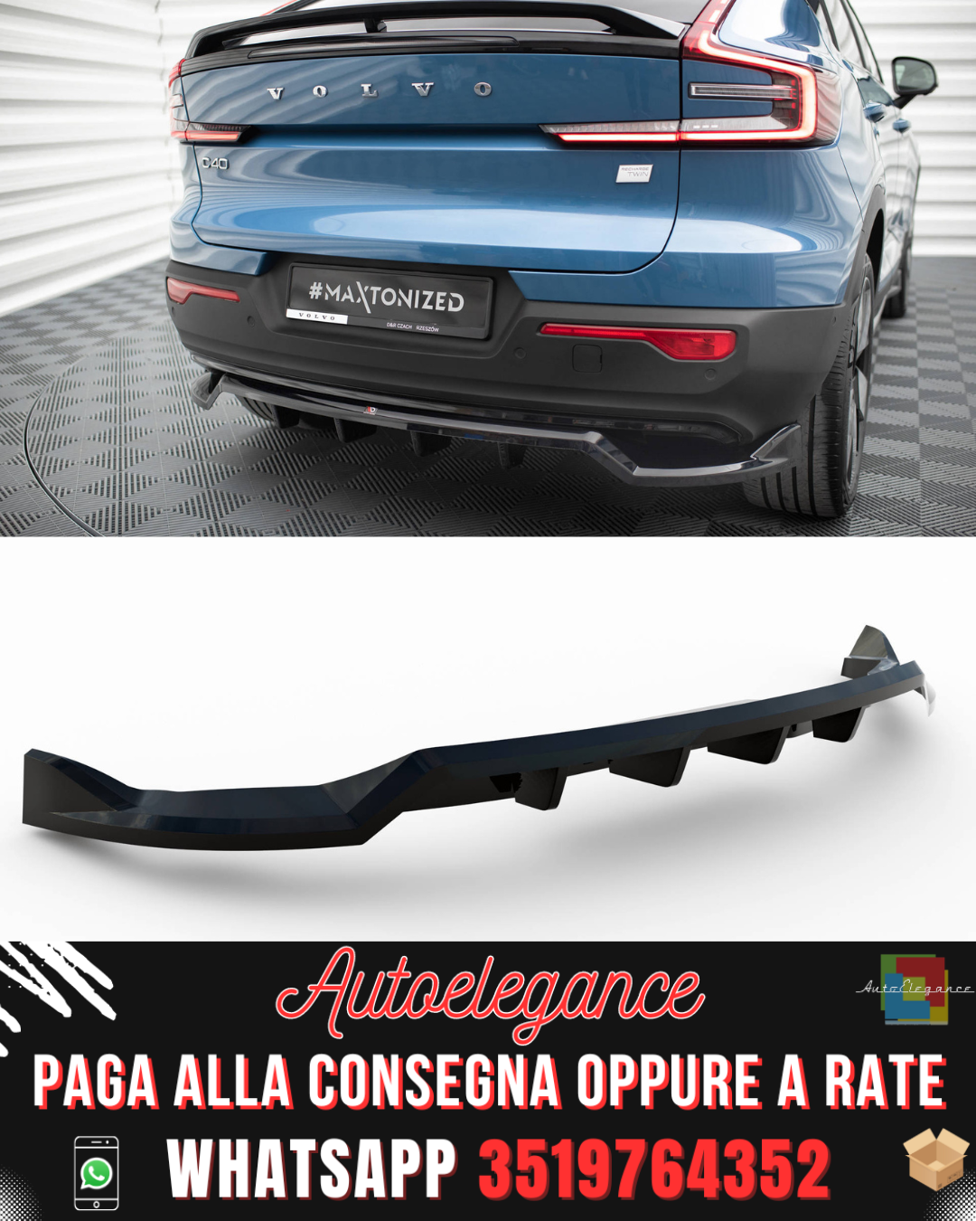 REAR CENTRE SPLITTER (WITH VERTICAL BARS) suitable for VOLVO C40 MK1 2021-