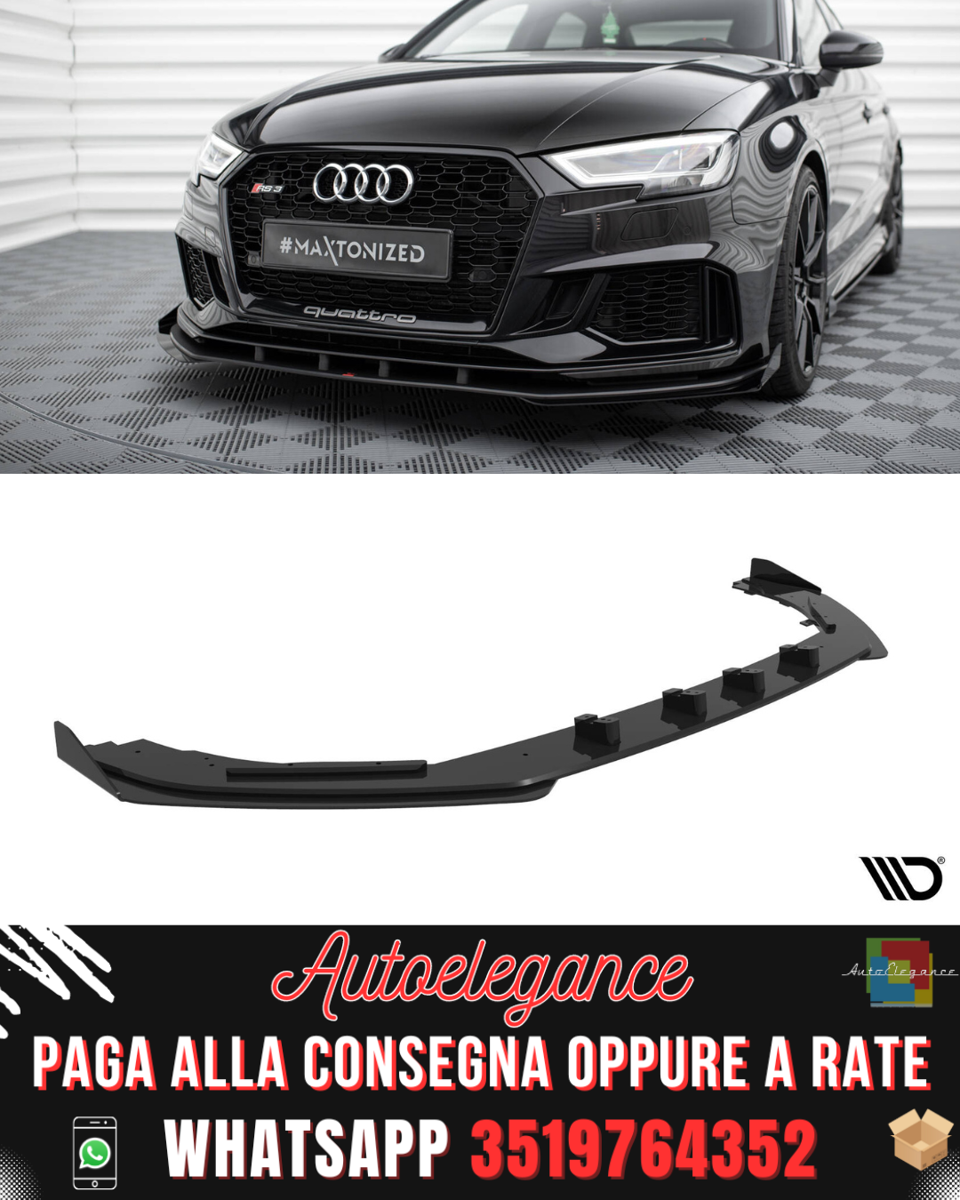 STREET PRO SPLITTER ANTERIORE adatto per V.1 + FLAPS AUDI RS3 BERLINA 8V FACELIFT 2017-2020
