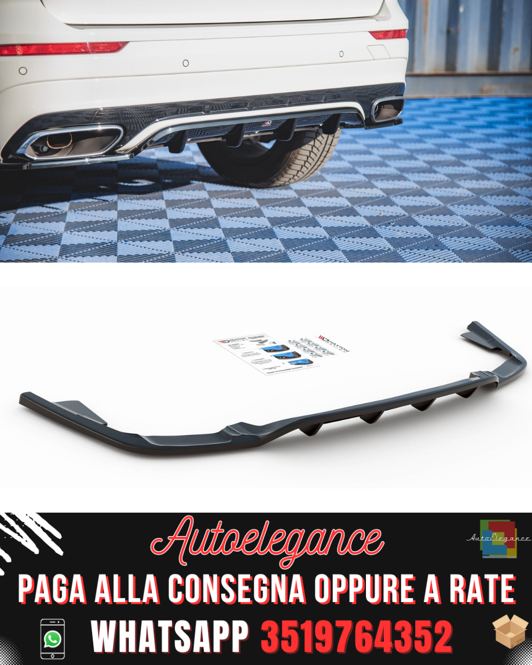 SPLITTER POSTERIORE CENTRALE (CON BARRE VERTICALI) adatto per VOLVO XC60 MK2 R-DESIGN 2017-2021