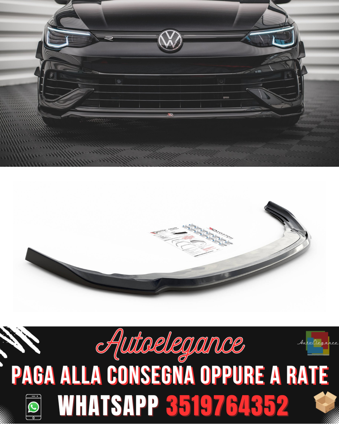 SPLITTER ANTERIORE ADATTO PER V.6 VOLKSWAGEN GOLF R MK8 2020