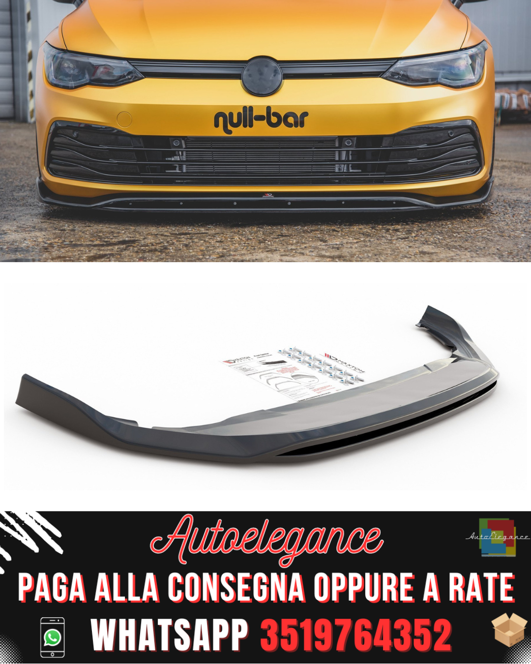 FRONT SPLITTER V.2 SUITABLE FOR VW GOLF 8 2019